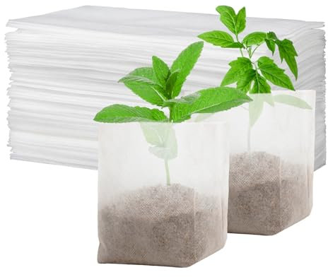 MAQIHAN 100 Stück Pflanzbeutel 11,9 x 11,9 cm aus Vliesstoff, biologisch abbaubare Anzuchttöpfe, Wachstumsbeutel für Setzlinge, Gemüse, Blumen, Obst und Bäume