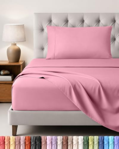 Utopia Bedding Bed Sheet Set, 3 Piece, Single, Pink | Fitted Sheet, Flat Sheet with 1 Pillowcase 50x75 – OekoTex Certified, Polyester Microfiber Fabric – Wrinkle & Fade Resistant