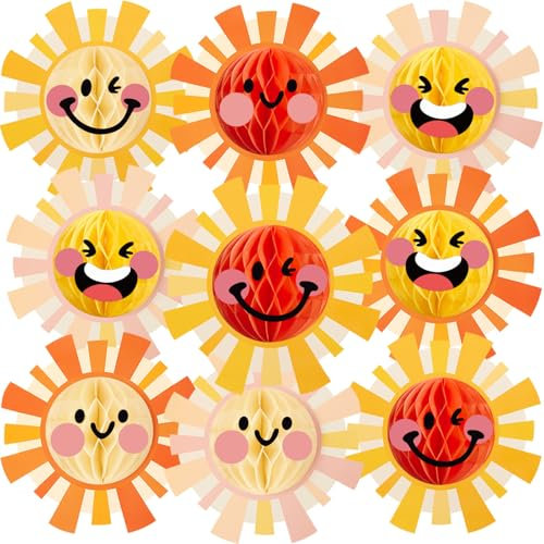 Easy Joy 12 Stück Sonne Deko,Sonn Orangefarbene Waben,Sonn Kinder Geburtstag Party Girlanden Hängedekoration für Babyparty,Kinderzimmer Deko