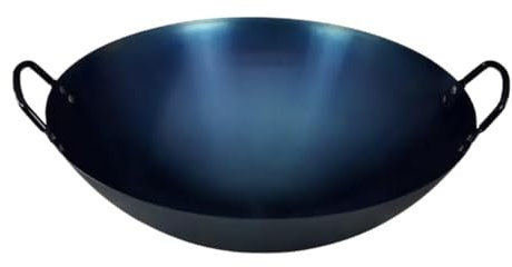 Milageto Wok de Hierro sin Revestimiento, práctico, Tradicional, Redondo, Ligero, para cocinar, guisar, freír en Wok, 50cm