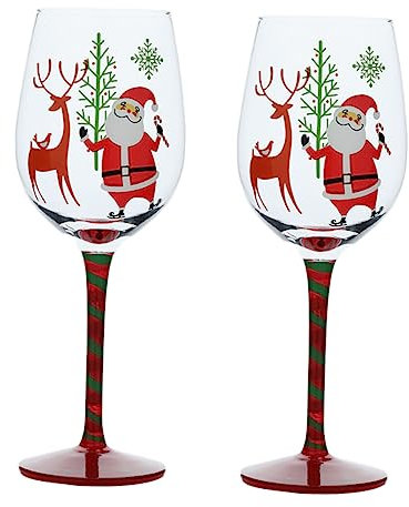 Garneck 2pezzi Bicchieri Da Vino Natalizi Con Design Di Babbo Natale Renna e Albero Di Natale Eleganti Calici Festivi Con Stile