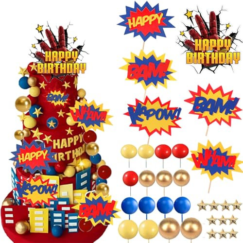 Giaonlgy 32PCS Kuchen Deko Kinder,Superhelden Cake Topper,Tortenfiguren Kindergeburtstag,Hero Tortenaufleger,Tortendeko Geburtstag für Mädchen&Junge,Kinder Catoon Party Kuchen Dekoration