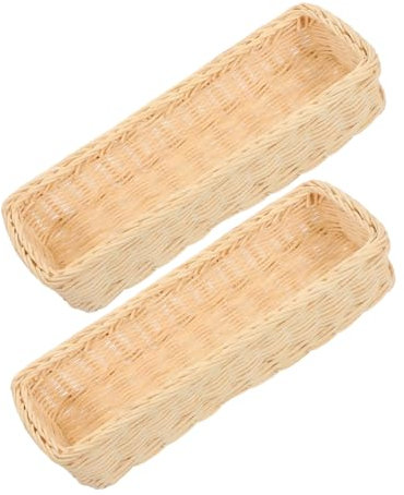MAGICLULU 2pcs Rattan Woven Cutlery Basket Narrow Wicker Basket for Kitchen Drawer Willow Cutlery Holder Woven Storage Chopstick Cart Utensil Storage Container