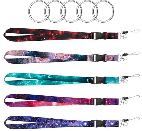 Schlüsselbänder für ID Badge und Schlüssel, Lanyard Umhängeband mit Schlüsselringe und Swivel Schließe Neck Lanyard Strip für Büro Schule Mitarbeiter, Studenten 5 Stück