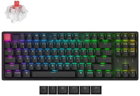 Keychron K8 Version 2 Teclado Mecánico Inalámbrico, Bluetooth/USB-C, RGB LED, QMK/Via, Hot-Swap, Programmable, PBT Keycaps, For Mac Windows, Super Red Switch