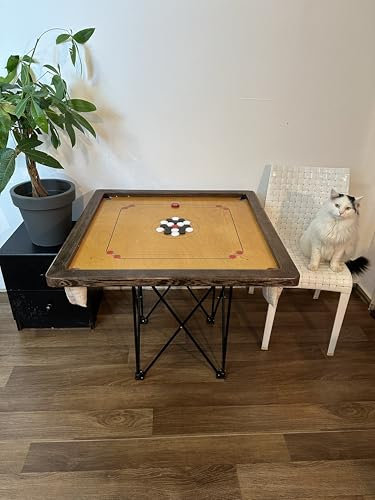 Super Carrom Spielbrett, 74 x 74 cm, Traditionelles Brettspiel mit Striker und Spielsteinen