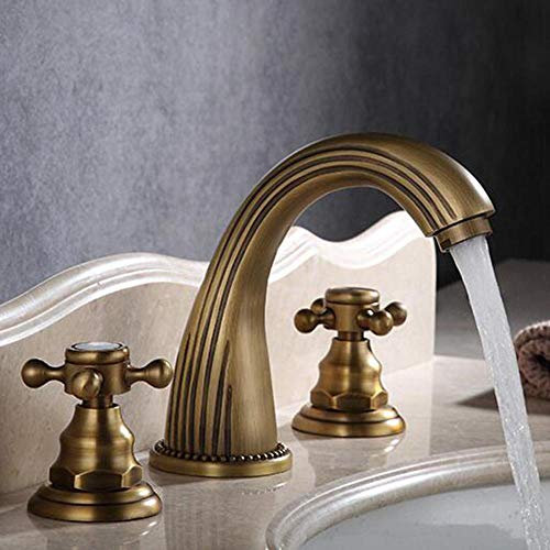 ZCCZJS Waschbecken Wasserhahn 3 Loch Antiquen Messing Wasserhahn gespaltener heißer und kalter Badezimmer Wasserhahn für Spülen-A (a)