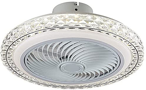 Modern Crystal LED Round Ceiling Fan Light with Hidden Blades Dimmable Ceiling Light Fixture for Bedroom and Living Room