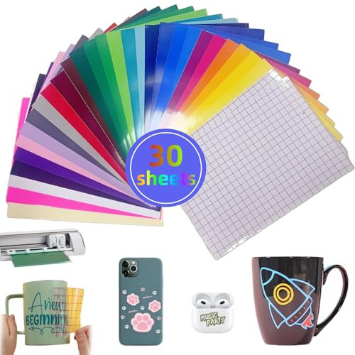 IATAHI Vinile Di Trasferimento di Calore,30pcs Fogli Adesivi in Vinile,Fogli Vinile Termoadesivo,Vinile Termoadesivo per Tessuti,Vinile Permanente Adesivo,Tessuto in Vinile Termoadesivo Adesivo