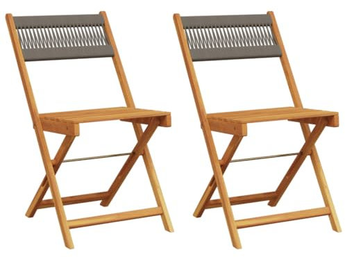 QJBSAVVA Sedia Giardino Poltrone da Esterno Sedie Cucina Moderne Sedia da Giardino - Sedie Bistrò 2pz Grigie in Legno Massello di Acacia e Corda per Balcone Soggiorno Cucina Esterno