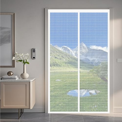 Moustiquaire Porte Fenêtre Coulissante 83 x 210 cm Rideau de Porte Anti Mouche Sans Perçage, Fermeture Automatique pour de Balcon, Cave, de Terrasse, Blanc