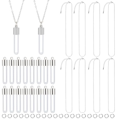 WEBEEDY 20 Sets de Petits Flacons en Verre pour Collier Pendentif Flacon de Sang pour Cendres Liquides, Mini Flacons en Verre pour Collier Charm pour la Fabrication de Bijoux DIY, 50 cm