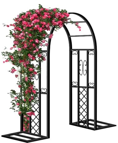 Arco de jardín de metal, arco para rosas 230 x 140 x 40 cm, 20 mm, acero inoxidable galvanizado, ayuda reforzada para plantas trepadoras, rosas, arco de boda, jardín y exterior (negro)