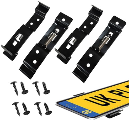 4 Pack Number Plate Holder Black, Stainless Steel Number Plate Clips, Frameless License Plate Holder For UK Number Plates, Universal Reg Plate Holder for Trailers Campervan Caravans