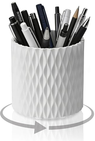 Euablfo Stifte organizer, Schreibtisch Organizer mit 360° Drehfunktion Stiftehalter mit 5 Fächern als Schreibtisch, Stifthalter Weiß für Büro,Schule und Zuhause