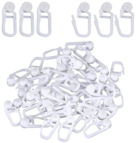 YFTRFR 50 Pezzi Ganci per Tende Ganci in Plastica Resistent in Plastica PVC Flessibile di Fissaggio per Roulotte Camper e Binari per Tende di Casa di Accessori Bianco Binari Glider Hooks