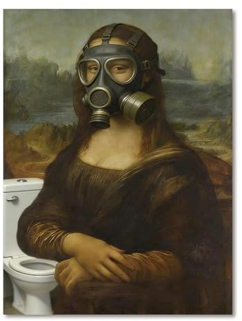 LUMIREX Bild Badezimmer Poster, Mona Lisa Picture for The Toilet, Lustig Klo Bilder Gäste WC Deko, Mona Lisa Hält Nase zu, 40×30CM Leinwandbild Rahmenlose, Lustige Deko Wohnung, WC Bad Poster