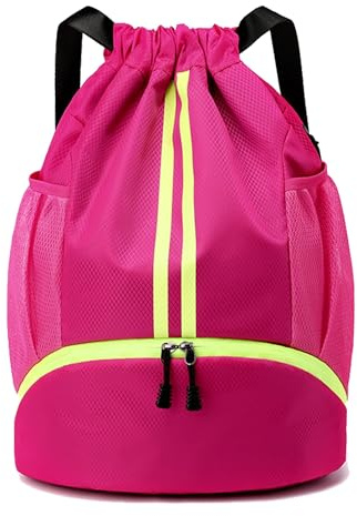 IHLOOTD Bolsa de Cuerdas para Gimnasio, Mochila con Cuerdas Deporte, Mochila Cordón Hombre, Bolsa de Deporte Mujer, Mochila Gym Cuerdas para Unisex Deportes, Viajes, Camping (Rosa)