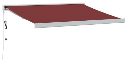 Foknhdi Burgunderrote Markise 350x250 cm mit Elektroantrieb und Fernbedienung aus Aluminium & Polyester UV-Schutz Robustes Design für Terrasse Balkon Café und Garten