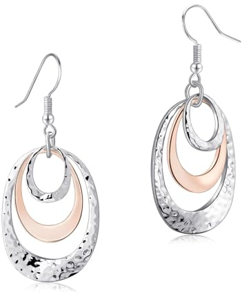 Aliyoham Zweifarbige Geometrische Hängeohrringe für Damen - Roségold und Silber Doppel-Oval Design, Boho Hypoallergener Ohrschmuck