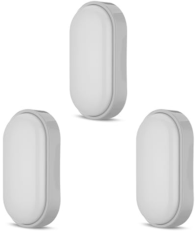 REV Kellerlampe SPARSET - 3x Feuchtraumleuchte LED oval (6W, 420lm, IP54), einsetzbar als Decken- oder Wandlampe, Feuchtraumlampe, grau