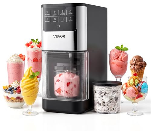 VEVOR Macchina per Gelato da Banco Uso Domestico, Macchina per Gelato 800 W Sorbetto Frappè Ice Cream Yogurt a Casa Funzione di Miscelazione, 7 Modalità, 287 x 168 x 385 mm, Gelatiera per Dolci