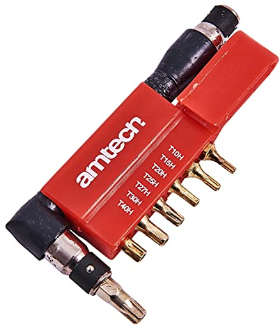 Amtech 9pc Offset Tamperproof Torx Bit Set (T10 T40), Straight & 90° Angle Drives with Belt-Clip Holder for Electronics, Automotive & DIY Applications