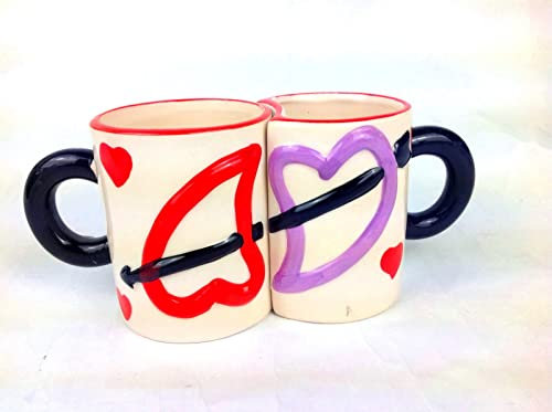 Becher 2 er Set Tasse mit Henkel Kaffetasse lustige Motive I Love You Herz Liebe