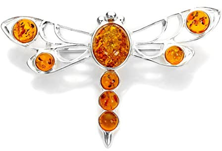 Broche Libellule en Argent 925/1000 et Ambre