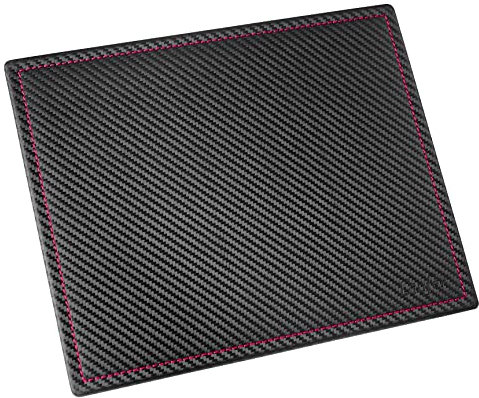 Läufer 37057 Concerto Mouse-Pad aus Leder, Echt Leder, schwarz, carbon, Ziernaht pink, Handgefertigt aus Echtleder in Deutschland, Mauspad aus Leder