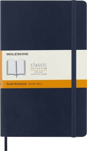 Moleskine Klassisches Notizbuch, Liniertes Notizbuch, Weicher Einband und Elastischer Verschluss, Großes Format 13 x 21 cm, Saphirblau, 192 Seiten