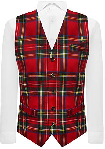 King & Priory Chaleco tradicional de tartán rojo y amarillo a cuadros, escocés, Stewart, Burns Night, rosso, 3XL