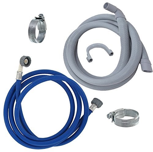 SPARES2GO Universal Drain Hose + Cold Fill Angled Pipe + Screw Clips for Washing Machine or Dishwasher