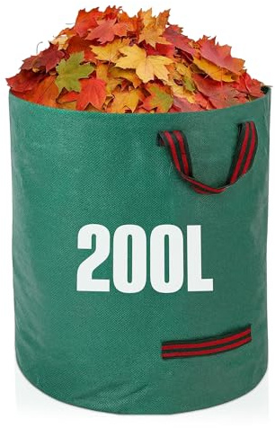 GroundMaster Round Heavy-duty Garden Waste Bags – 200L Woven Polypropylene Garden Sack – Waterproof Reinforced Extra-strong Waste Bags with Handle – Ideal for Leaves, Rubble, and Soil (Pack of 1)