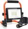 Projecteur Chantier LED Extérieur avec Prise, MEIHUA 35W Ultra-Lumineux 3400LM, 6500K Mince et Léger IP66 Etanche Rotation à 360° Pour Garage Atelier Bricolage Construction