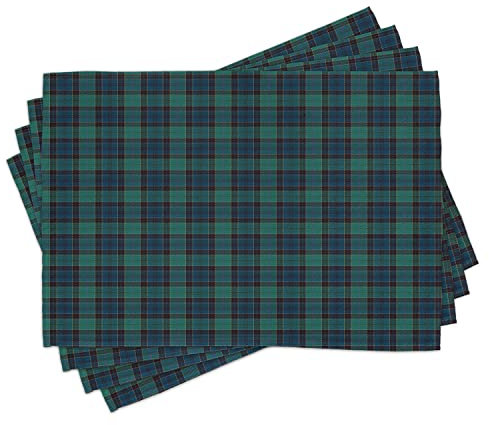 ABAKUHAUS Tartan Tovaglietta Americana Set di 4, Scozzese Folklore Pattern, Tovagliette in Tessuto Lavabile per Tavolo da Pranzo Cena, Scuro Verde Nero