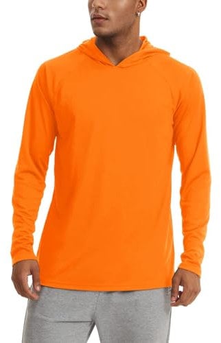 KEFITEVD Rash Vest Mens Quick Dry Summer Tops Long Sleeve Sun Protection Swim Hoodies Breathable Stretch Running Shirts Orange