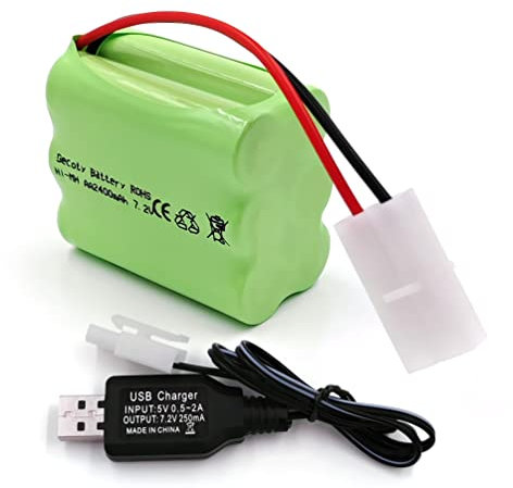 Gecoty® 7.2v Akku, 2400mAh NI-MH Akkupack, Wiederaufladbarer AA RC Autobatterie, mit USB Ladekabel KET 2P Stecker für Ferngesteuerte Trucks, Bagger, Beleuchtung, Elektrowerkzeuge