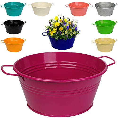 alles-meine.de GmbH Design - Topf - Blumentopf/Pflanzkübel/Pflanzschale - Metall - türkis blau/Mint - 25 cm - RUND - frostsicher - MITTEL groß - mit Henkel - Eimer/Dekoto..
