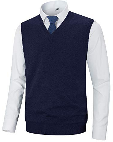 KTWOLEN Herren Pullunder V-Ausschnitt Strickweste Slim Fit Ärmellose Pullover Winter Pullover Weste Freizeit Business Wollweste Pulloverwestee für Männer, A-Blau, L