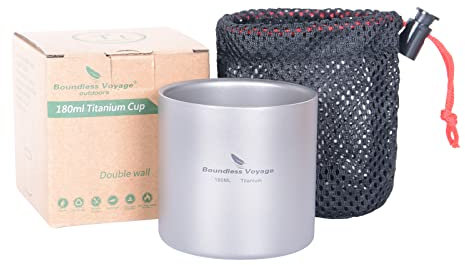 iBasingo Titan Becher 180ml Mini Reisebecher Doppelwandige Isolierte Tasse Outdoor Camping Faltbare Kaffee Trinkgeschirr Leichtes Langlebiges Geschirr für Täglich Gebrauchtes Wandern Ti3028D