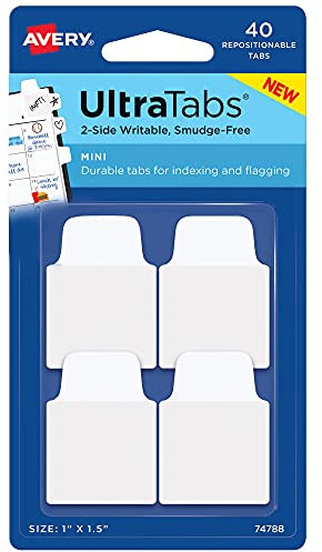 Avery 74788 Mini-Ultra-Tabs, beidseitig beschreibbar, Weiß, 40 wiederablösbare Tabs, 2,5 x 3,8 cm