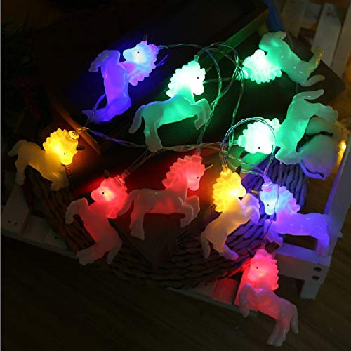 Riaxuebiy Kinderzimmer Nettes Tier Einhorn Pferd 10 LED Lichterketten für Weihnachtslichter Wandfenster Baum Dekorative Lichter Party Kinderzimmer Wohnheim Dekor (Weiß Einhorn-Bunt, 1.5m/10LED)