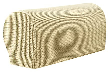 YSLJW Armlehnenbezüge, Jacquard Elastische Waschbar Couch Armlehnenschoner Armlehnenbezug Für Sessel Sofa (Beige,2 Pcs)