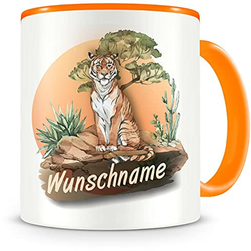 Samunshi® Kindertasse mit Namen Tasse Tiger Personalisierte Tasse mit Namen Kinder Kinderbecher mit Namen Kindergarten orange 300ml