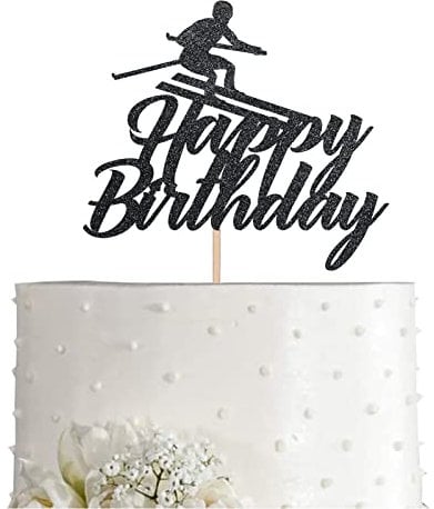 Black Snowboard Cake Topper, Extreme Snowboarding Snowboarder Birthday Party Supply