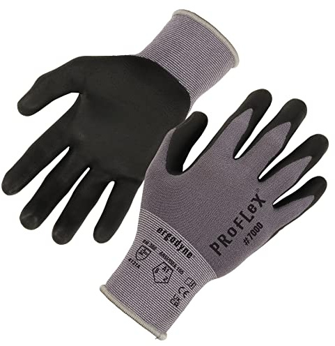 Ergodyne ProFlex 7000 Nitrile Coated Work Gloves, Foam Nitrile Palms for Flexible No Slip Grip, Abrasion Resistant, 15g, Touchscreen Capable,Gray, Large