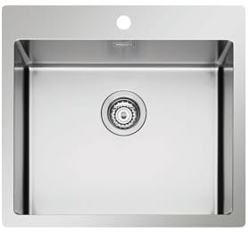 EVHOC Lavello Sopratop DEUS S, 1 Vasca per Cucina, Lavandino in Acciaio Inox Vasca Unica con Finitura Satinata, Fascia Forata per Miscelatore, Made in Italy, 55x51 cm