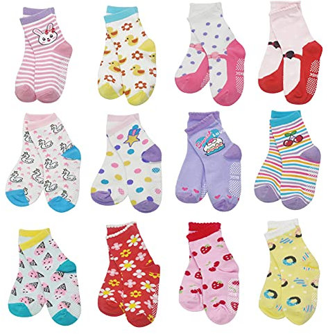 HYCLES Calzini Antiscivolo Bambino Bambina per 0-12 Monate - Calze Antiscivolo Bambino Neonato 0-6-9-12-18-24 Mesi Cotone 02 Blumenart (12 Paare)