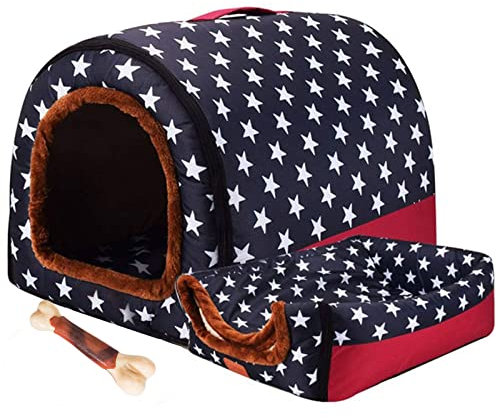 Haustierbett, Großer Hund Hundehütte Winter Warm Halten Waschbar Innen Luxus Hundehütte Vier Jahreszeiten Hundehöhle Iglu Matte,mit Hundeknochen Spielzeug,H,XXXL105x80x72cm